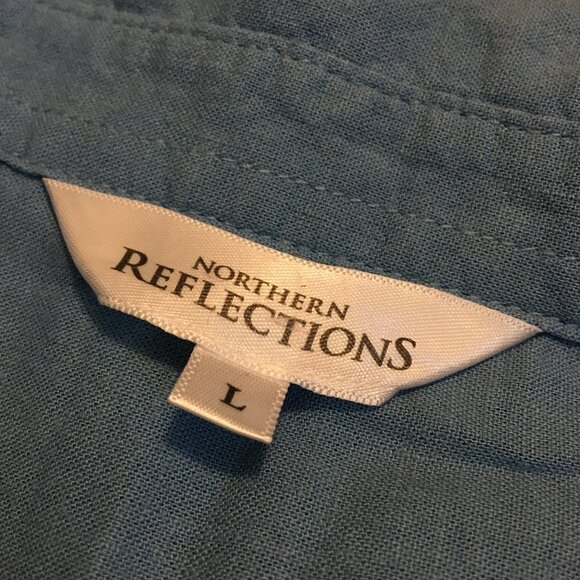 Northern Reflections Blue Linen Blend Sailor Collar Button Down Dress Sh… - Picture 10 of 16